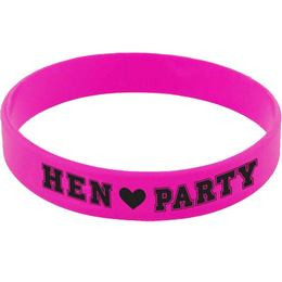 Hen Party Feliratú Rózsaszín Gumi Karkötő Lánybúcsúra, 6 db-os