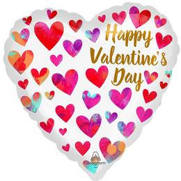 18 inch-es Happy Valentines Day Painterly Hearts Szív Fólia Lufi