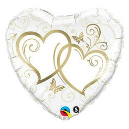 18 inch-es Entwined Hearts Gold Esküvői Szív Fólia Lufi