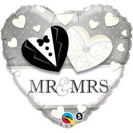 18 inch-es Mr. & Mrs. Wedding Esküvői Szív Fólia Lufi