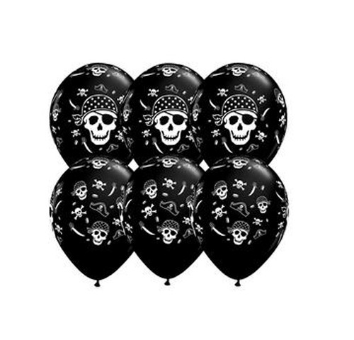 11 inch-es Pirate Skull - Koponyás Kalózos Onyx Black Lufi (6 db/csomag)