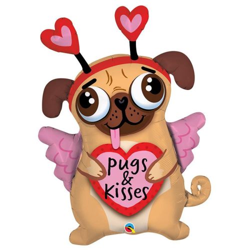 36 inch-es Pugs & Kisses - Szerelmes Mopsz Kutya Fólia Lufi Valentin-napra