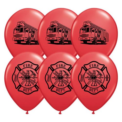 11 inch-es Fire Department (Tűzoltóság) Red Lufi (6 db/csomag)