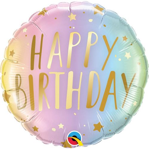 18 inch-es Happy Birthday Pastel Ombre & Stars Szülinapi Fólia Lufi