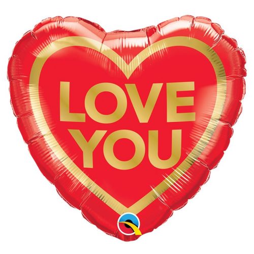18 inch-es Arany Piros - Love You Golden Heart Szív Fólia Lufi Valentin-napra